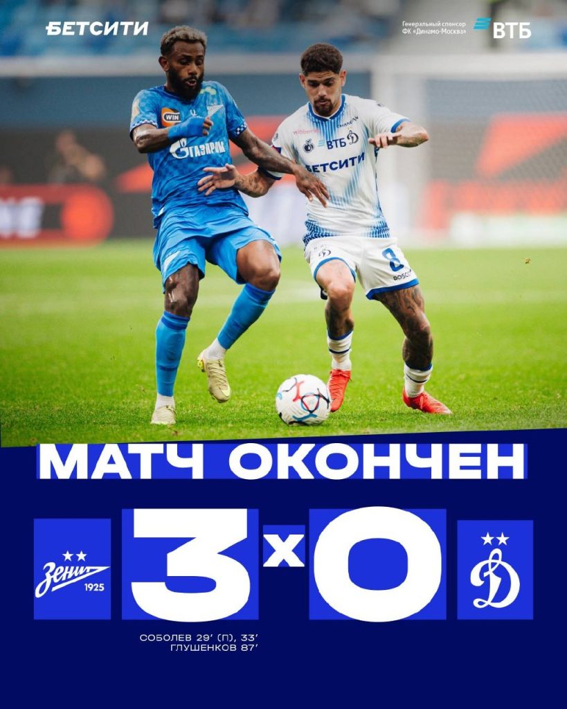Динамо безвольно проиграло Зениту 0:3